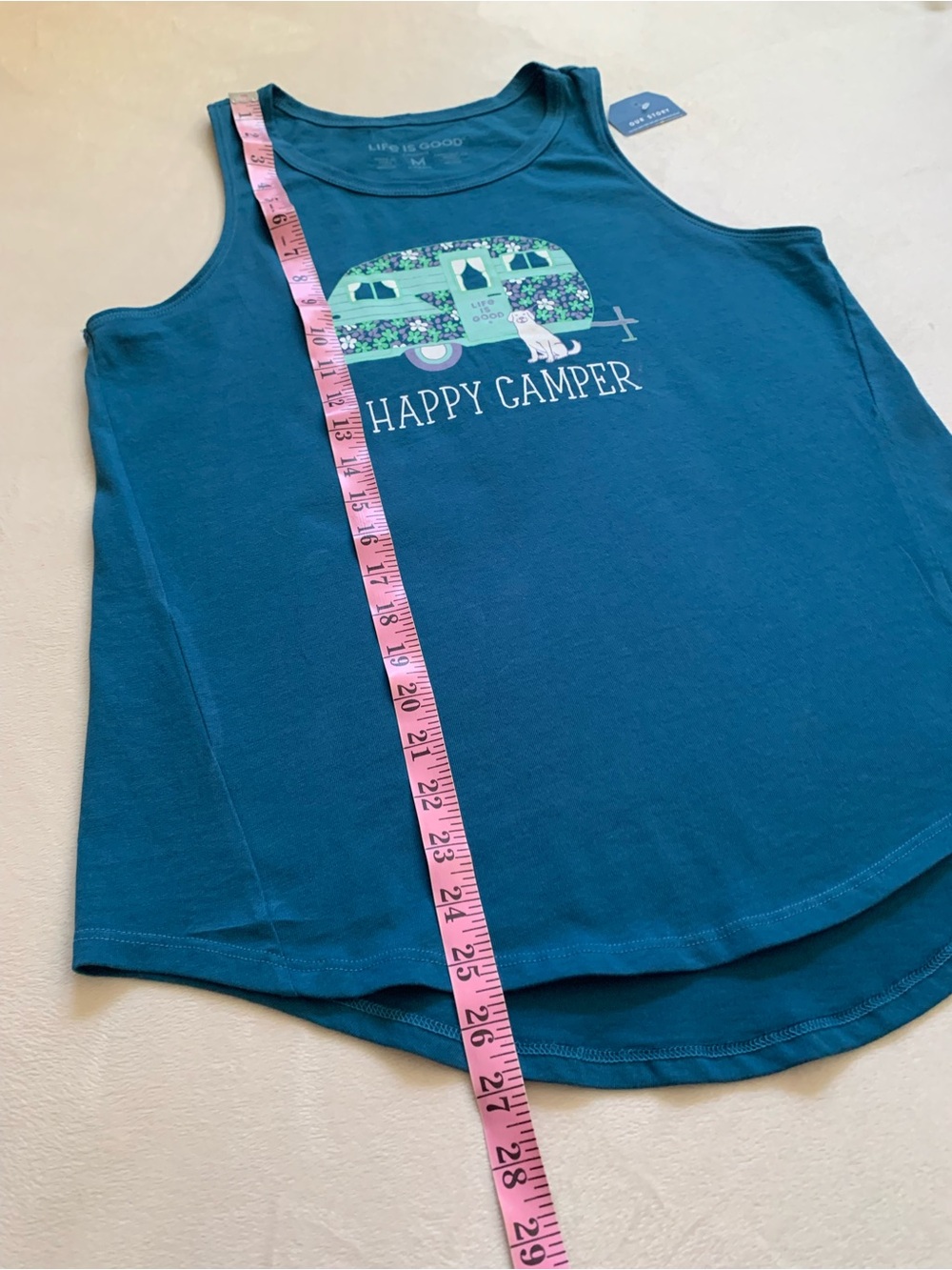 LIFE IS GOOD 100% cotton Persian blue “HAPPY CAMPER” crusher tank size mediumNWT - Picture 8 of 11